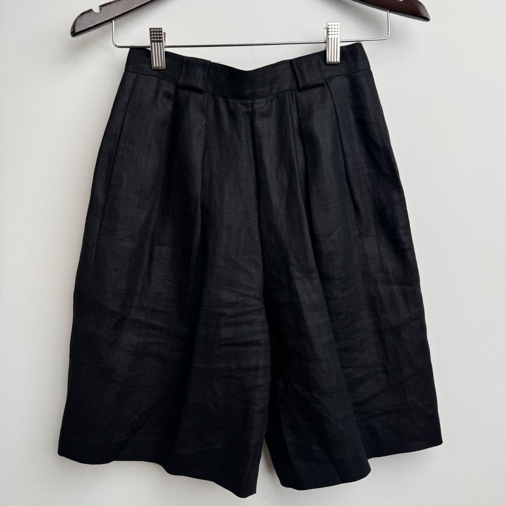VTG Anne Klein ll Linen Shorts Womens 4 Black Beach Vacation Relax Pleated 80s